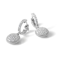 Sterling Shimmer Sterling Silver Rhodium-plated 88 Stone CZ Pavé Circle Dangle Hinged Hoop Earrings view 5