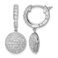 Sterling Shimmer Sterling Silver Rhodium-plated 88 Stone CZ Pavé Circle Dangle Hinged Hoop Earrings view 1