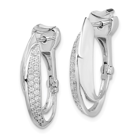 Sterling Shimmer Sterling Silver Rhodium-plated 56 Stone Pavé CZ Double Twisted Oval Hinged Hoop Earrings