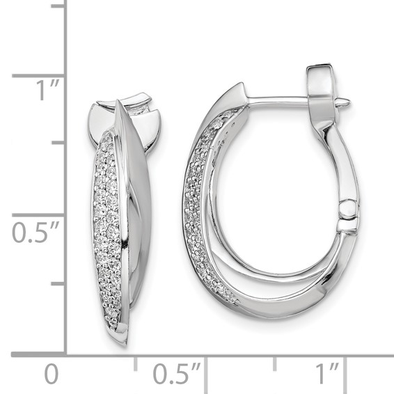 Sterling Shimmer Sterling Silver Rhodium-plated 56 Stone Pavé CZ Double Twisted Oval Hinged Hoop Earrings