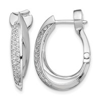 Sterling Shimmer Sterling Silver Rhodium-plated 56 Stone Pavé CZ Double Twisted Oval Hinged Hoop Earrings view 1