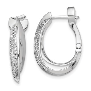 Sterling Shimmer Sterling Silver Rhodium-plated 56 Stone Pavé CZ Double Twisted Oval Hinged Hoop Earrings