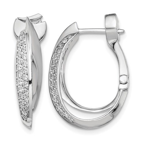 Sterling Shimmer Sterling Silver Rhodium-plated 56 Stone Pavé CZ Double Twisted Oval Hinged Hoop Earrings
