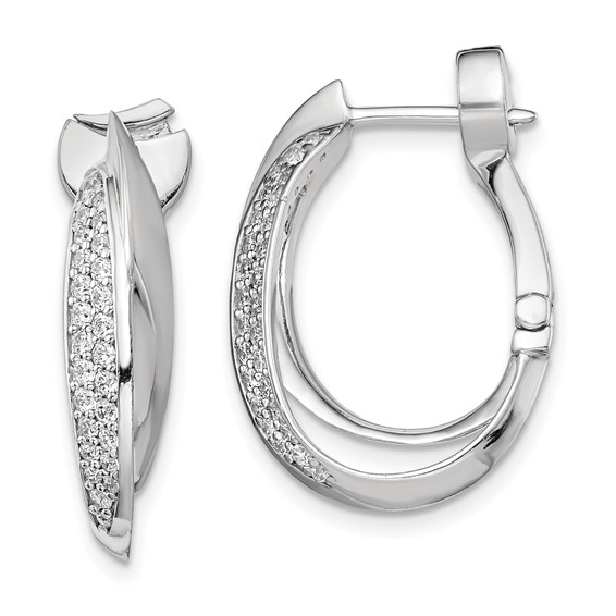 Sterling Shimmer Sterling Silver Rhodium-plated 56 Stone Pavé CZ Double Twisted Oval Hinged Hoop Earrings