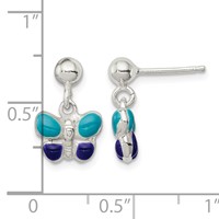 Sterling Silver Polished Blue & Purple Enameled Butterfly Post Dangle Earrings view 4
