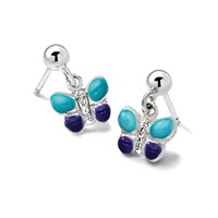 Sterling Silver Polished Blue & Purple Enameled Butterfly Post Dangle Earrings view 5
