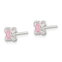 Sterling Silver Polished Pink CZ Petite Butterfly Post Earrings view 2