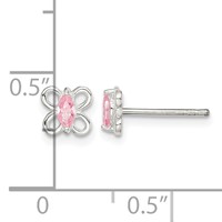 Sterling Silver Polished Pink CZ Petite Butterfly Post Earrings view 4