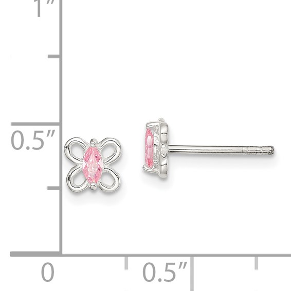 Sterling Silver Polished Pink CZ Butterfly Children's Post Earrings