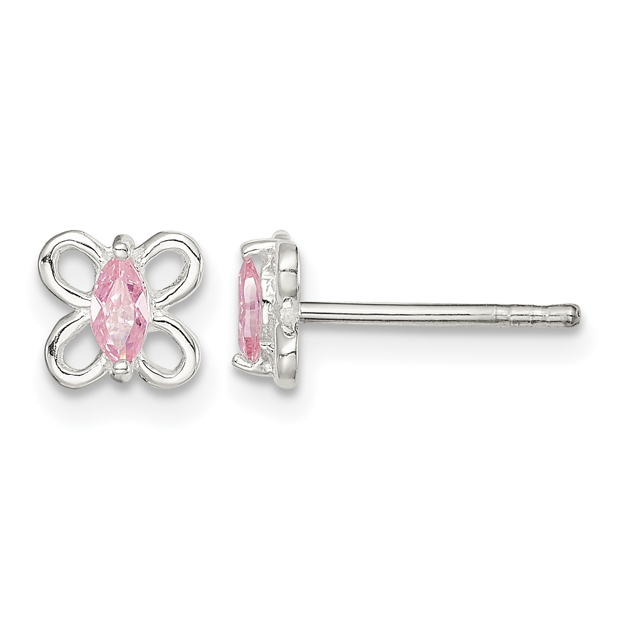 Sterling Silver Polished Pink CZ Butterfly Children's Post Earrings (QE11306)