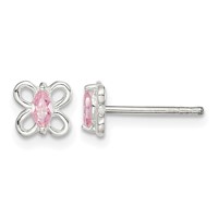 Sterling Silver Polished Pink CZ Petite Butterfly Post Earrings view 1