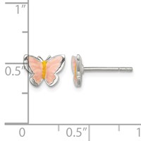 Sterling Silver Polished Pink and Orange Enameled Petite Butterfly Post Earrings view 4
