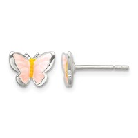 Sterling Silver Polished Pink and Orange Enameled Petite Butterfly Post Earrings view 1