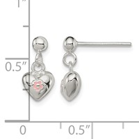 Sterling Silver Polished Pink Enamel Flower Heart Post Dangle Earrings view 4