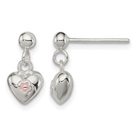 Sterling Silver Polished Pink Enamel Flower Heart Post Dangle Earrings view 1