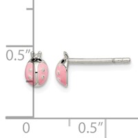 Sterling Silver Polished Pink and Black Enameled Ladybug Petite Post Earrings view 4