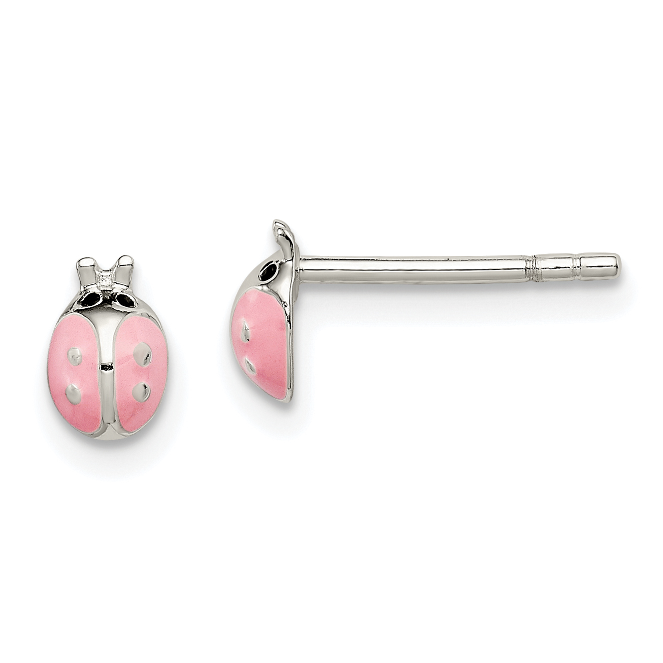 Sterling Silver Polished Pink Enamel Ladybug Children's Post Earrings (QE11328)