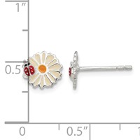 Sterling Silver Polished Enameled Daisy & Ladybug Post Earrings view 4