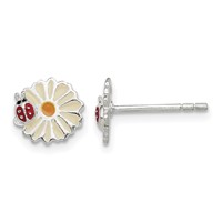 Sterling Silver Polished Enameled Daisy & Ladybug Post Earrings view 1