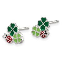 Sterling Silver Enameled Ladybug & Two Clovers Post Earrings view 2