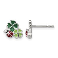 Sterling Silver Enameled Ladybug & Two Clovers Post Earrings view 1