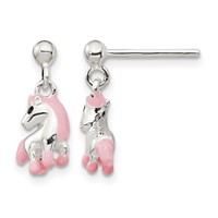 Sterling Silver Polished Pink & Black Enameled Horse Post Dangle Earrings view 1
