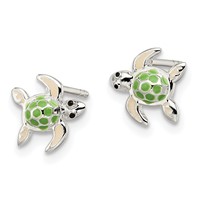 Sterling Silver Polished Multi-color Enameled Sea Turtle Petite Post Earrings view 2