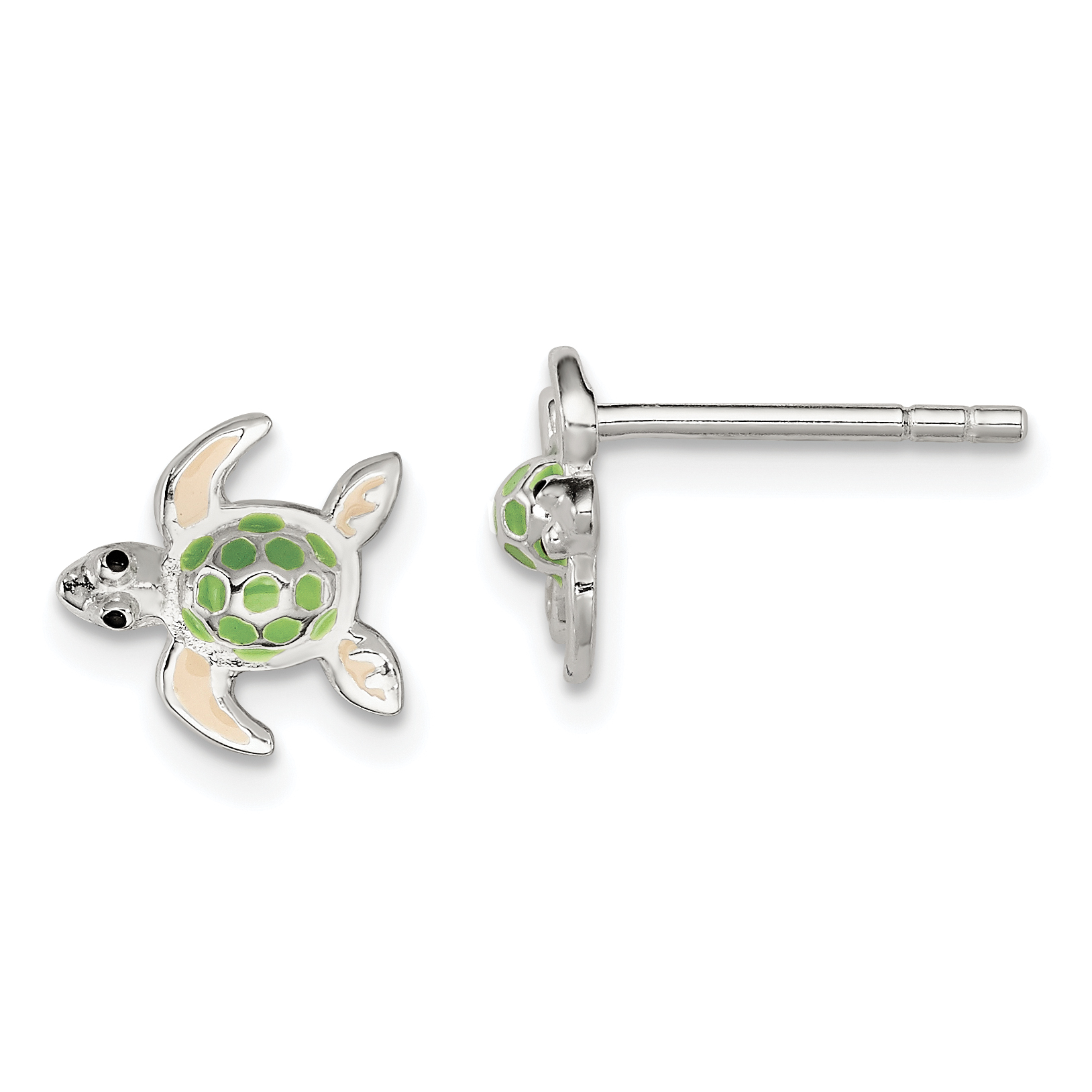 Sterling Silver Polished Multi-color Enameled Sea Turtle Children's Post Earrings (QE11345)