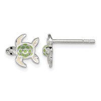 Sterling Silver Polished Multi-color Enameled Sea Turtle Petite Post Earrings view 1