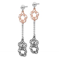 Sterling Silver Rose-tone Ruthenium-plated D C Flower Dangle Earrings view 2