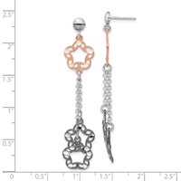 Sterling Silver Rose-tone Ruthenium-plated D C Flower Dangle Earrings view 3