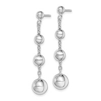 Sterling Silver Rhod-plated Polished Graduated Beaded Post Dangle Earrings view 2