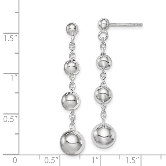 Sterling Silver Rhod-plated Polished Graduated Beaded Post Dangle Earrings