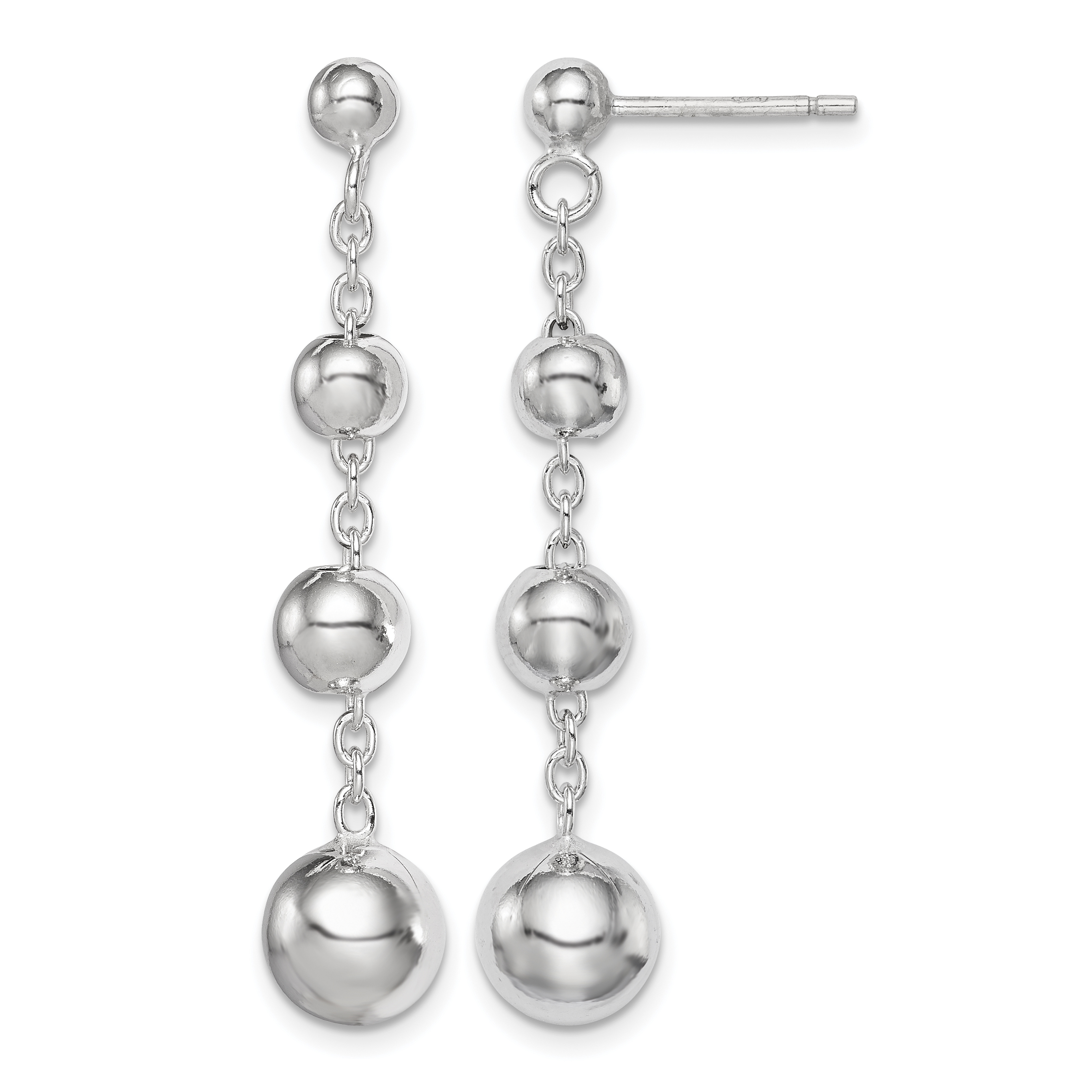 Sterling Silver Rhod-plated Polished Graduated Beaded Post Dangle Earrings (QE11367)