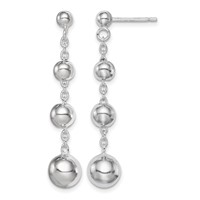 Sterling Silver Rhod-plated Polished Graduated Beaded Post Dangle Earrings view 1