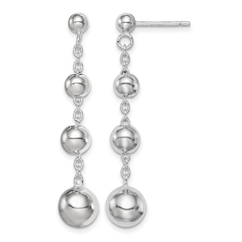 Sterling Silver Rhod-plated Polished Graduated Beaded Post Dangle Earrings