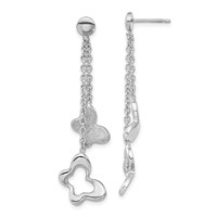 Sterling Silver Polished & Textured Butterfly Dangle Earrings view 1