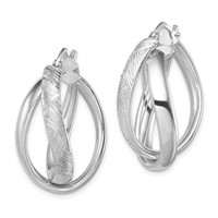 Sterling Silver Rhodium-plated Textured & Twisted Oval Hoop Earrings view 2