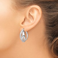 Sterling Silver Rhodium-plated Textured & Twisted Oval Hoop Earrings view 3