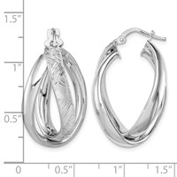 Sterling Silver Rhodium-plated Textured & Twisted Oval Hoop Earrings view 4