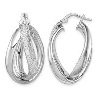 Sterling Silver Rhodium-plated Textured & Twisted Oval Hoop Earrings view 1