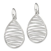 Sterling Silver Rhod-pltd Polished Textured Teardrop Dangle Earrings view 2