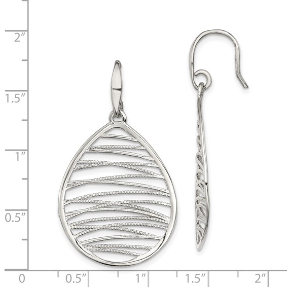 Sterling Silver Rhod-pltd Polished/Textured Teardrop Dangle Earrings