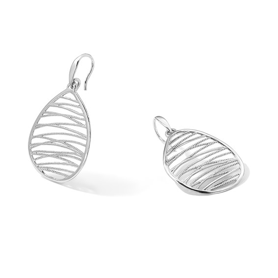 Sterling Silver Rhod-pltd Polished/Textured Teardrop Dangle Earrings