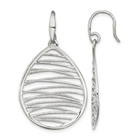 Sterling Silver Rhod-pltd Polished Textured Teardrop Dangle Earrings view 1