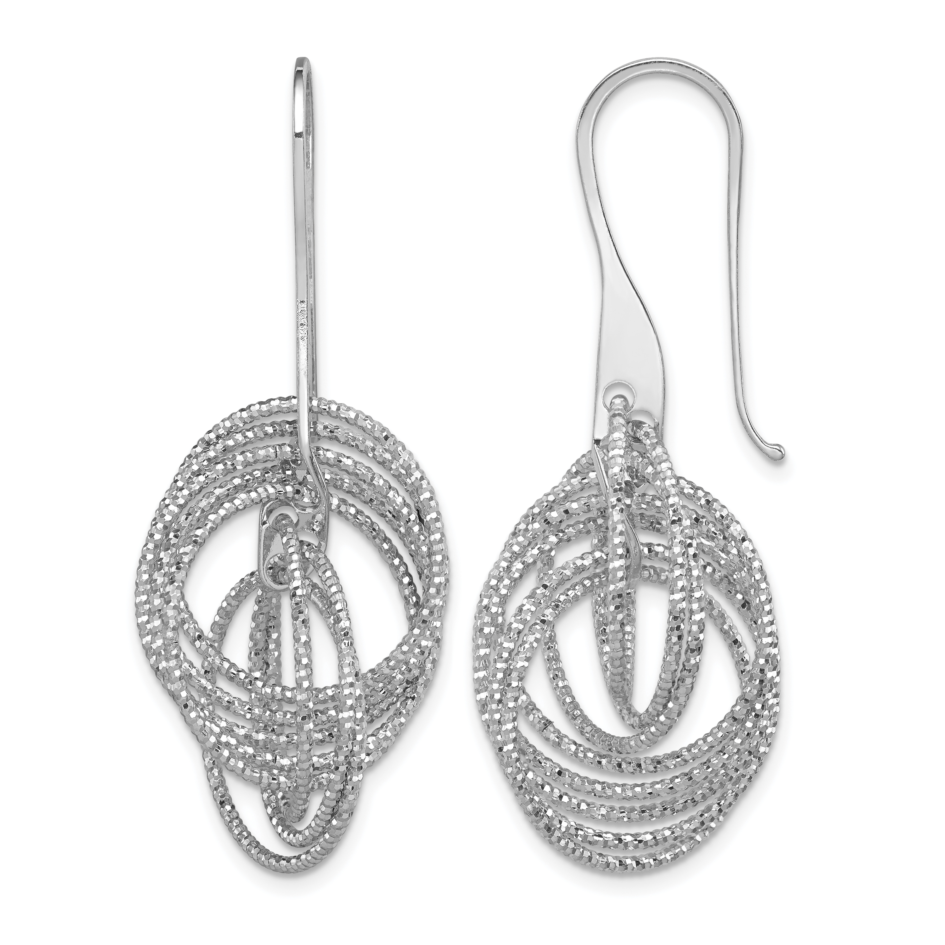 Sterling Silver Rhodium-plated D/C Fancy Intertwined Circles Dangle Earring (QE11440)