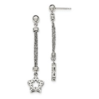 Sterling Silver CZ Star 2 Strand Diamond Cut Post Dangle Earrings view 1