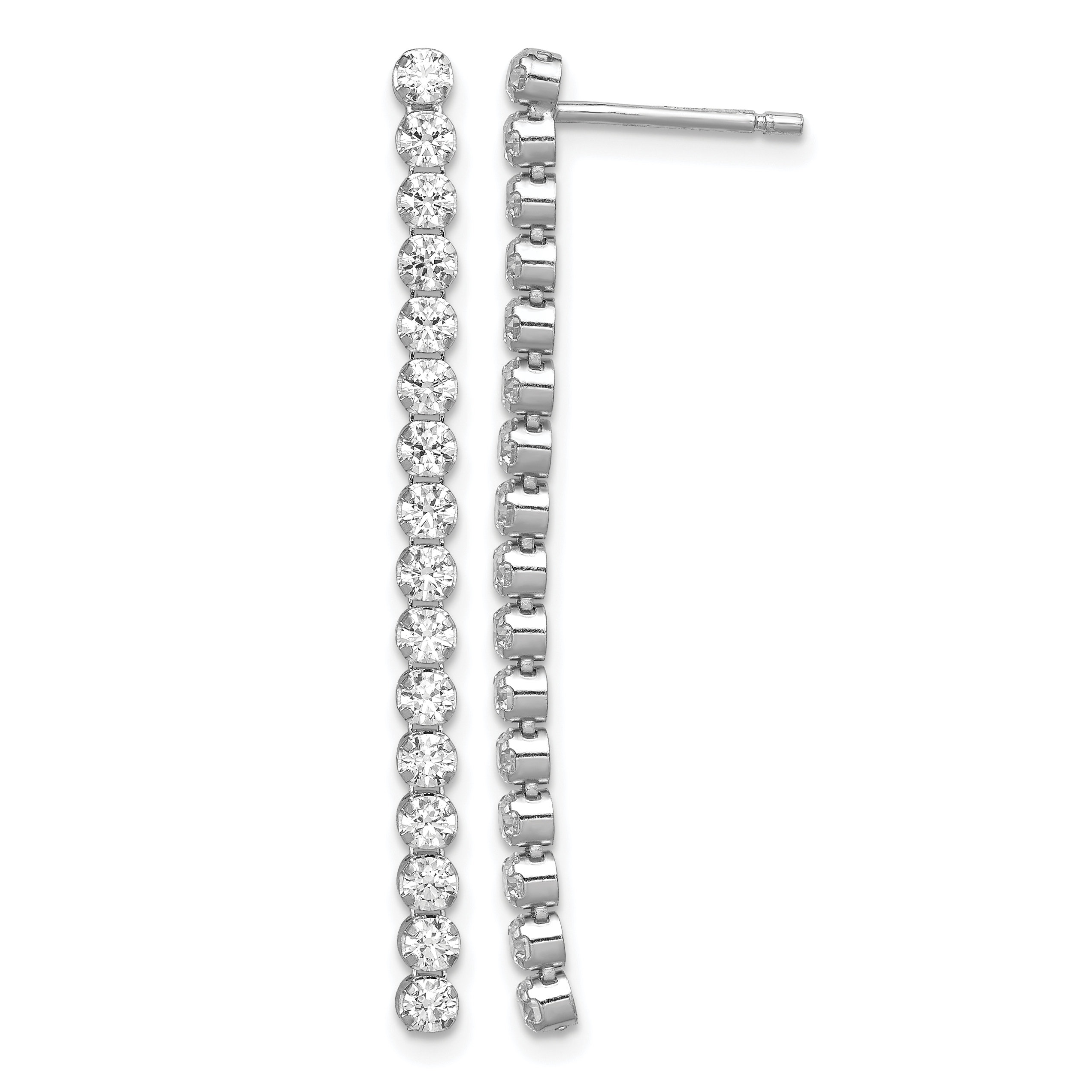 Sterling Silver Rhodium-plated Polished Fancy CZ Post Dangle Earrings (QE11451)
