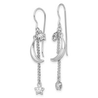 Sterling Silver Rhodium-plated D C Puffed Star and Moon Earrings view 2