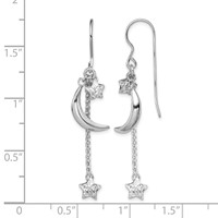 Sterling Silver Rhodium-plated D C Puffed Star and Moon Earrings view 4